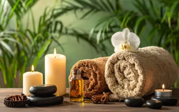 Materials ready to provide a hot stone massage